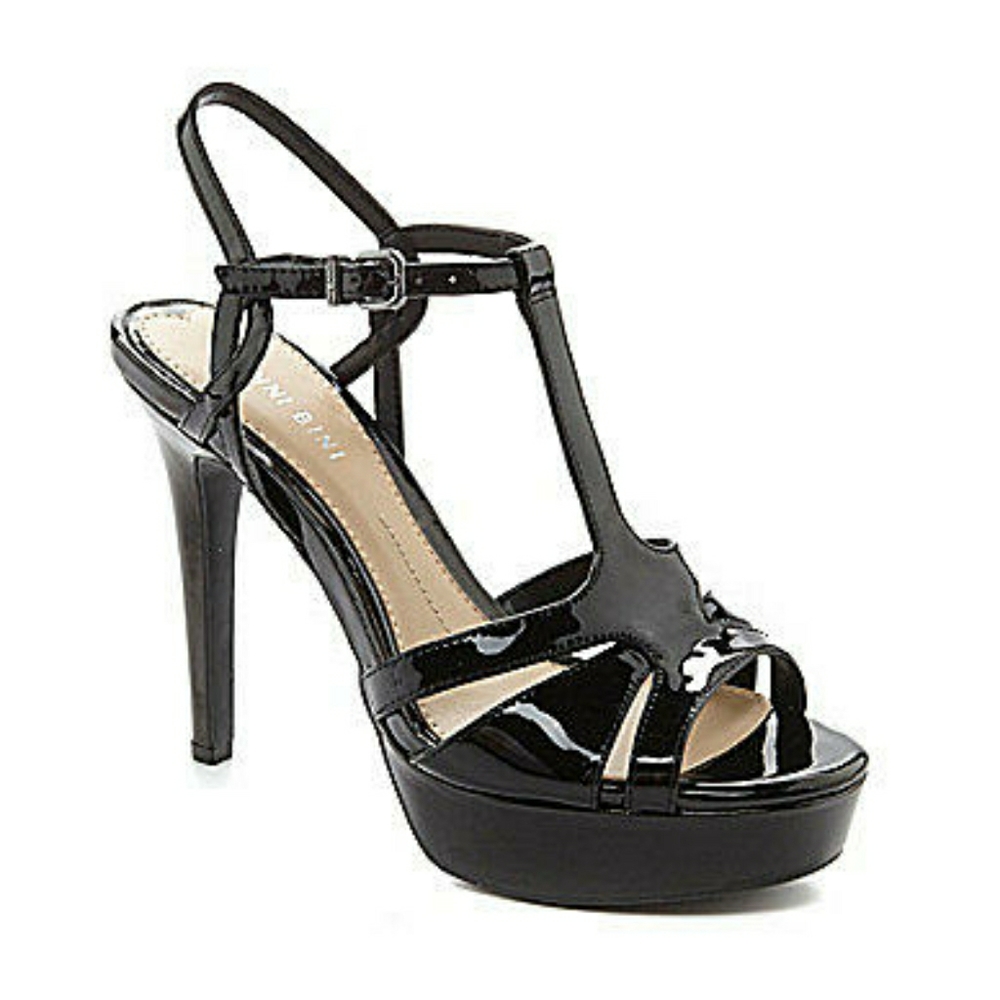 Gianni Bini Black Leather Strappy Heels